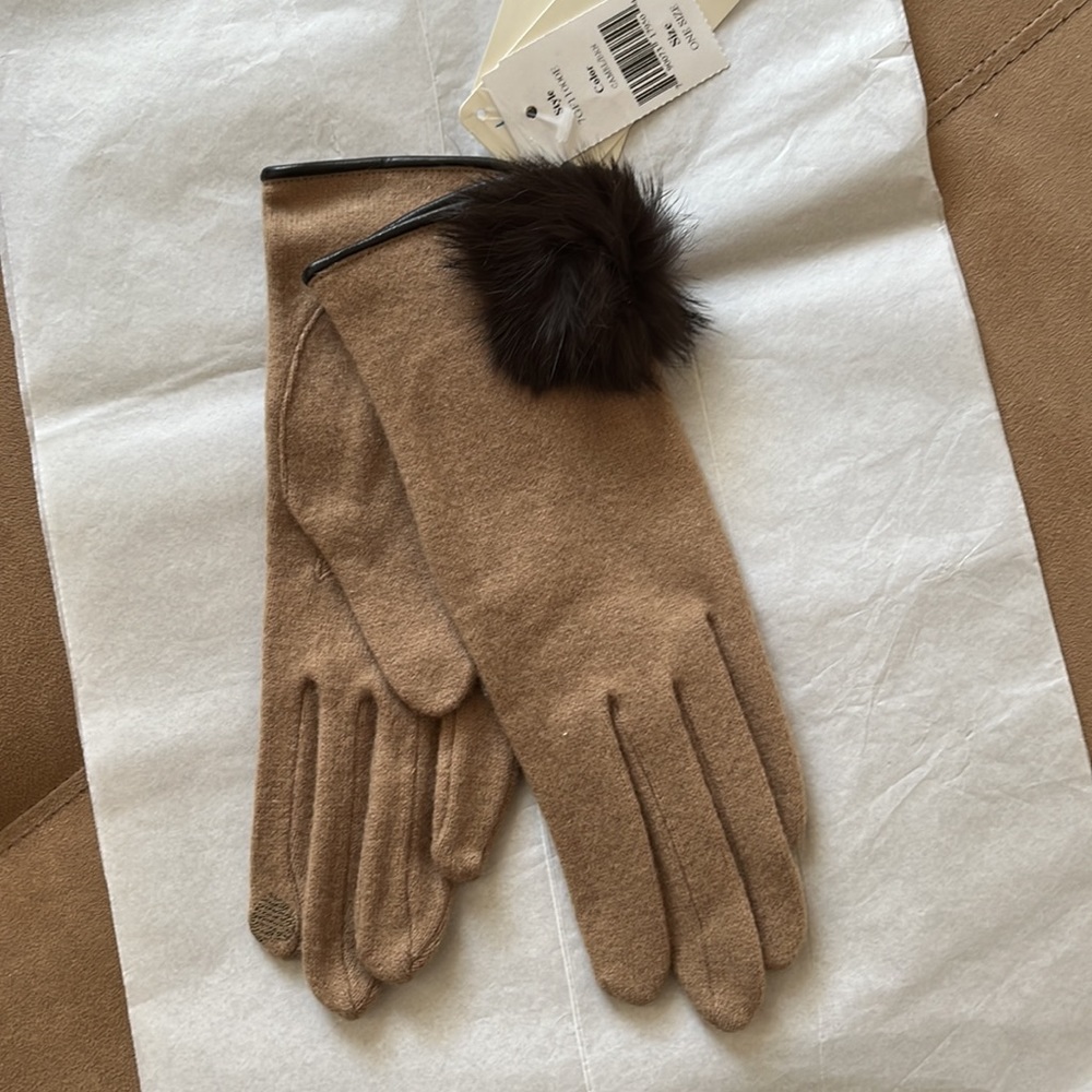 NWT Portolano Open Sesame Cashmere Gloves Rabbit Fur